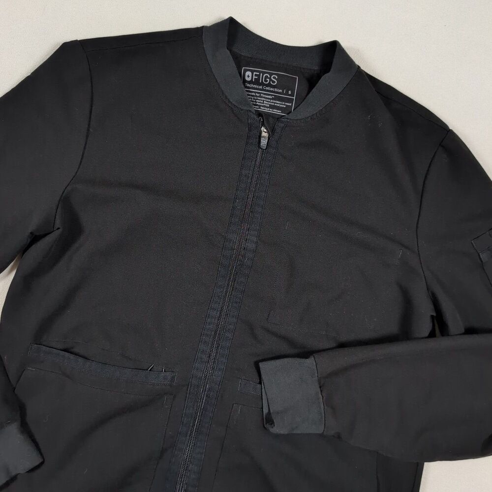 Figs Zapote Jacket Mens Small Black Full Zip Bomber Cargo Medical Scrub Nurse